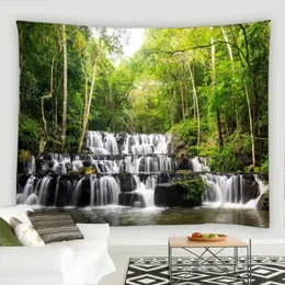 Tapestries Modern Landscape Tapestry Mural Waterfall River Rainforest Nature Scenery Garden Home Dorm Room Decor Background Fabric
