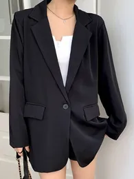 Kvinnors kostymer Unxx 2024 Spring Autumn Design Black Suft Jacka Loose Casual Medium Length Top Blazers Mainland China Women Blazer