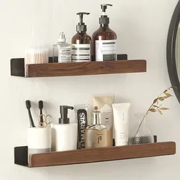 Banheiro Organizador de chuveiro Rack de armazenamento de madeira Prateleiras de canto de madeira sólida Plataforma de shampoo de shampoo montado na parede 240604