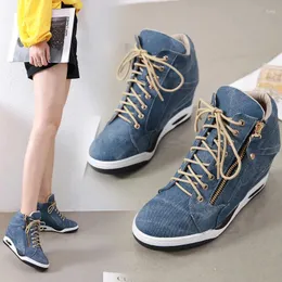 Fitness Shoes Cinessd Canvas Woman High Heels Zipper Sneakers Women 2024 Spring Wedges for Casual Solid 40