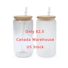 Onlu 2.5 usd CAN Warehouse 2 Days Delivery 16oz Sublimation Glass Mugs Can Shaped Glass Tumblers With Bamboo Lid 0604