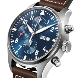Luxus neue Männer Automatische mechanische Uhr Piloten Edelstahl Sapphire Braunes Leder aus Leder aus blau weißer Leinwand große Uhren große Uhren