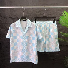 패션 디자이너 하와이 해변 캐주얼 셔츠 세트 여름 남자 비즈니스 셔츠 짧은 슬리브 상단 느슨한 셔츠 아시아 크기 m-xxxl z97