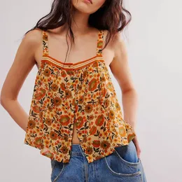 Frauen Tanks Gaono Fashion Summer Cami Tops Vintage ärmellose Quadrathalsknopf vordere Blumenpanzer für Frauen Teen Girls