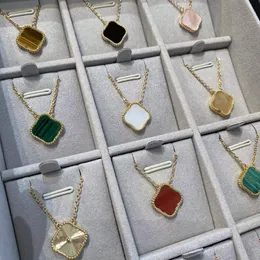 Colar de trevo de ouro de 18k para mulheres colar de grife 4/quatro colar de trevo de folhas brancas fritillaria vermelha ágata pingente de malaquita pingente de corrente clavicular de ouro