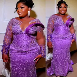 Aso Ebi 2024 Lilac Mermaid Prom Dresses Luxurious Beaded Crystals Evening Party Formal Second Reception Birthday Enagement Thanksgiving Dress Gowns LF069