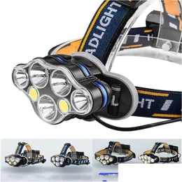 Headlamps Powerf Rechargeable Led Headlamp T6 Cob 8 Modes Lamps 50000 Lumens Adjustable Waterproof Cam Flashlight 205 W2 Drop Delive Dhoe4