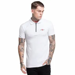 Herren Cott Slim Polo Shirts Fi European und American Style Reißverschluss Polo T-Shirts Fitn Slim Polo T-Shirt Herren T-Shirts W8WC#