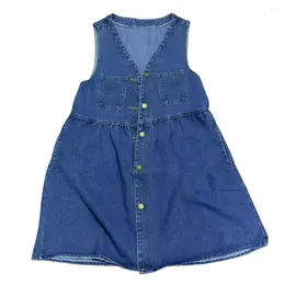 Denim Pocket Dress: Vintage A-Line Mini with V-Neck. Shop