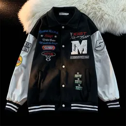 Retro Unisex Spliced Harajuku Wool Baseball Jacket for Men