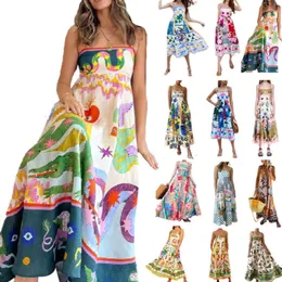 Платье для женщин 2024 Новый стиль мода летние женщины носить элегантные с высокой талией, как ремешок с печать