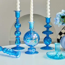 양초 홀더 Floriddle Retro Candlesticks 테이퍼 촛대 키 큰 촛대 장식 파티 파란색 꽃병 홈 장식 유리 양초 스탠드