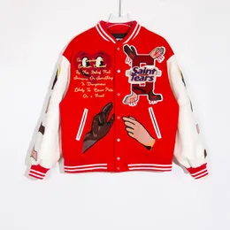 Saint Michael Inspired Varsity Jacket Embroidered Streetwear, Loose Fit  Baseball Coat, Unisex Leather Cotton Blend Limited Edition