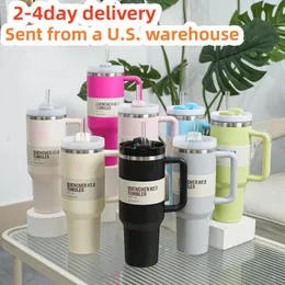 40 Unzen Becher Tumbler mit Griffe Isolierte Becher Deckel Stroh 40 Unzen Edelstahl Kaffee Termos Tasse Bereit zum Versand von vakuumisulierten Wasserflaschen