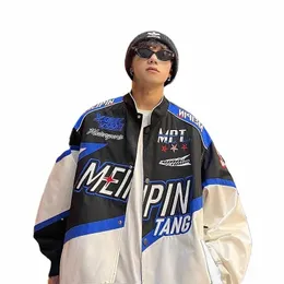 american Street Motorcycle Baseball Jacket Men's Y2K Hiphop Loose Fitting Vintage Racing Suit Vintage Embroidered Pilot Jacket B5OM#