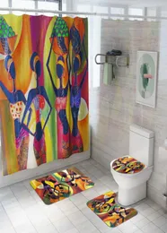 Cilected 4pcsset Exotic Style Duschvorhang Teppich Badezimmer Wasserdichte Vorhang Toilettensitz Kissen Slipteppich mit 12 Hooks6138716