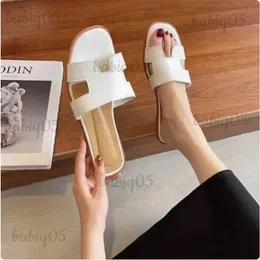 Slippers New Womens Trend Luxury Coat Flat Bottom Slide Tourist Beach Holiday Sandals Classic Fashion Leather Slide Outdoor T240606