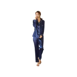 Silk Satin Blue Satin Pajama Set For Women Long Sleeve Party Favor ...