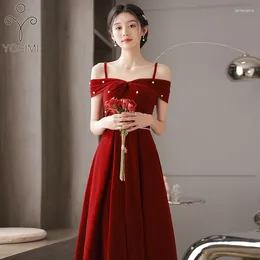 Vestidos casuais Yosimi-Women sem mangas de veludo vermelho A-line Dress Vesti