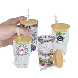 local warehouse Sublimation 3oz snow globe tumbler double wall glass tumbler with hole and bamboo lid shot glass kids water bottle travel mugs Wine Glasses 72pcs/case