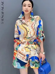 SHENGPALAE 2 Piece Set Summer Printed Short Sleeved Shirt And Shorts Casual Fashion Elegant Loose Womens Clothes R9745 240530