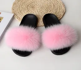 Kids fashion real fox fur slippers toddler girl fur sandals mother and child new design cheap kids fur slippers whole3064069