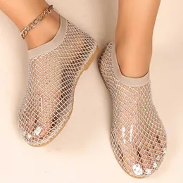 Alibaba Rhinestones Shiny Flat Sandals Bulk Ladies Round Toe Shoes