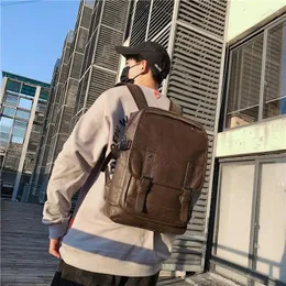 Mens Vintage PU Leather Backpack: High-Quality Korean Style