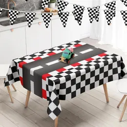 Race Car Party Decorations Set - 3 Checkered Tablecloths & 8 Foil Balloons For Racing Theme