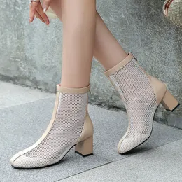 DHgate.com:Airy Mesh Summer Ankle Boots: Square High Heels