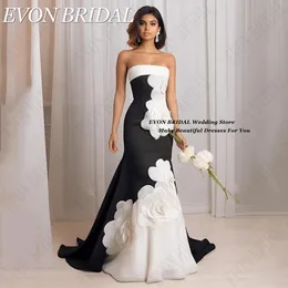 Evon Bridal Black and White Flowers Celebrity Dresses