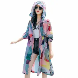 summer Women Camoue Outerwear Sun Protecti Clothing 2023 New Anti-Ultraviolet Breathable Lg Sunscreen Trench Coat Female L2b9#