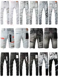 Lila Jeans für Herrendesigner -Marke Jeans Shorts Hochwertige lila Jeans kurze Herren High Street Lackierpunkte mit Löchern elastische schlanke Fit Hosen Mode Jeans