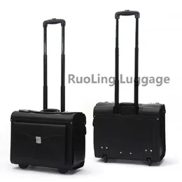 Carrylove Leather Rolling Suitcase, Pilot Travel Bag With Spinner ...