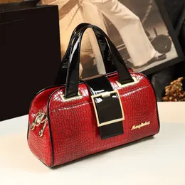Genuine Leather Womens Handbag: Crocodile Patterned Shoulder Bag