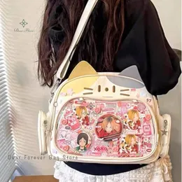 Y2K Cat Ita Bag, PU Crossbody, Transparent Pocket, Harajuku