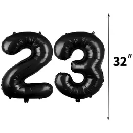  Black Happy Birthday Number Foil Balloons Adult Kids Party Decorations Women Men 10 11 12 13 15 18 20 25 30 35 40 50 60 Year Old