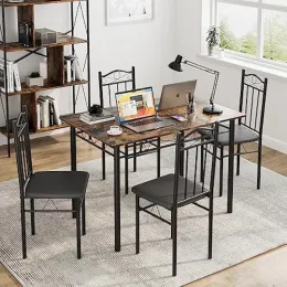 Rustic 5-Piece Industrial Metal Wood Rectangular Kitchen Dining