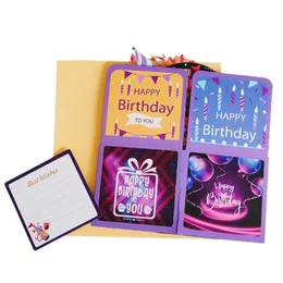 Biglietto Auguri di Compleanno Anni,Pop Up 3D Carta Happy Birthday, Card in Set di Combinazione DIY per Bambini con Busta, Festa Regali Sorpresa Creativi per Ragazze Donna Famiglia Amica, Oro Nero