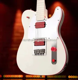 デュアルレッドピックアップ、ミラーピックガード、白いボディ