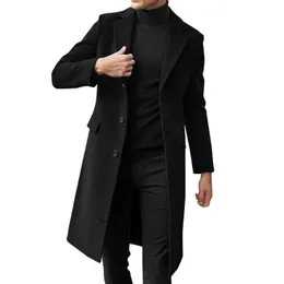 Z241004 Mens Wool Trench Coat Windproof, Single Breasted Lapel