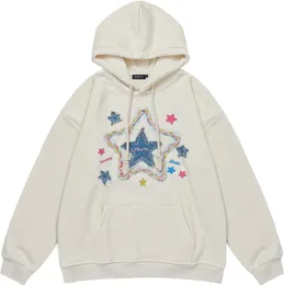 Vintage Denim Star Studded Embroidered Star Hoodie For Men 