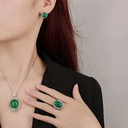 Charm Retro Fluorescent Jade Necklace Rings Earrings Laboratory Diamond  Gemstones Wedding Party Exquisite Jewelry Set Accessories 241007