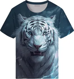 Men's 3D Big Cat Effect T-Shirt - 100% Cotton Short Sleeve Tee, White