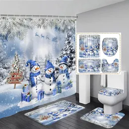 Tenda Doccia Natalizia Con Pupazzo Di Neve - Foresta Innevata - Impermeabile Con Ganci Inclusi - Decorazione Bagno Invernale