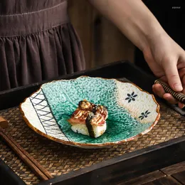 プレート9インチセラミックプレートハンドカラーストーンポリゴンディスクキッチンディナーセットと料理日本の寿司