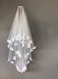 Véus nupciais 3d flor véu 2 camadas branco/marfim com tule envolto pente acessórios cotovelo dedo macio valsa em cascata
