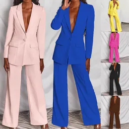 Kvinnors tvåbitar byxor Kvinnor Elegant Solid Slim Blazer Suit Spring Autumn Casual Female High Maisted Wide Ben Pants Y2K Suits Office Ladies 2 PCS SETS 230831