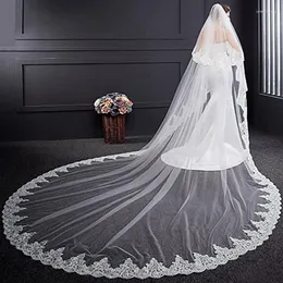 신부 베일 5m 길이의 대성당 결혼식 두 층 레이스 베일 콤 블러셔 벨로 노비아 액세서리