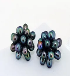 2017 Nice Black Rice Freshwater Cultured Pearl Gem 15 Beads One Earrings Stud Pearl Earring9416239